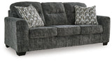 Close-up of gunmetal velvet upholstery on the Lonoke Sofa