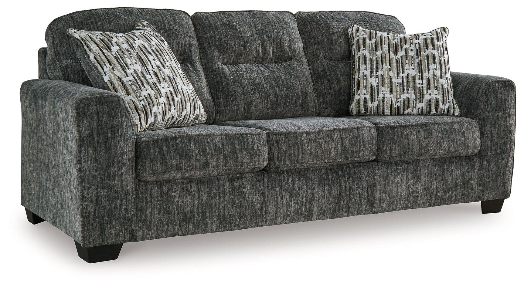 Close-up of gunmetal velvet upholstery on the Lonoke Sofa