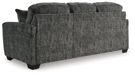 Side profile of Lonoke Gunmetal Velvet Sofa