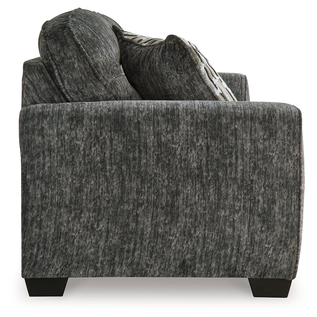 Lonoke Gunmetal sofa side close-up