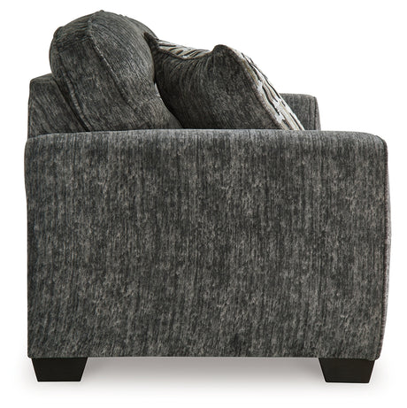 Lonoke Gunmetal sofa side close-up