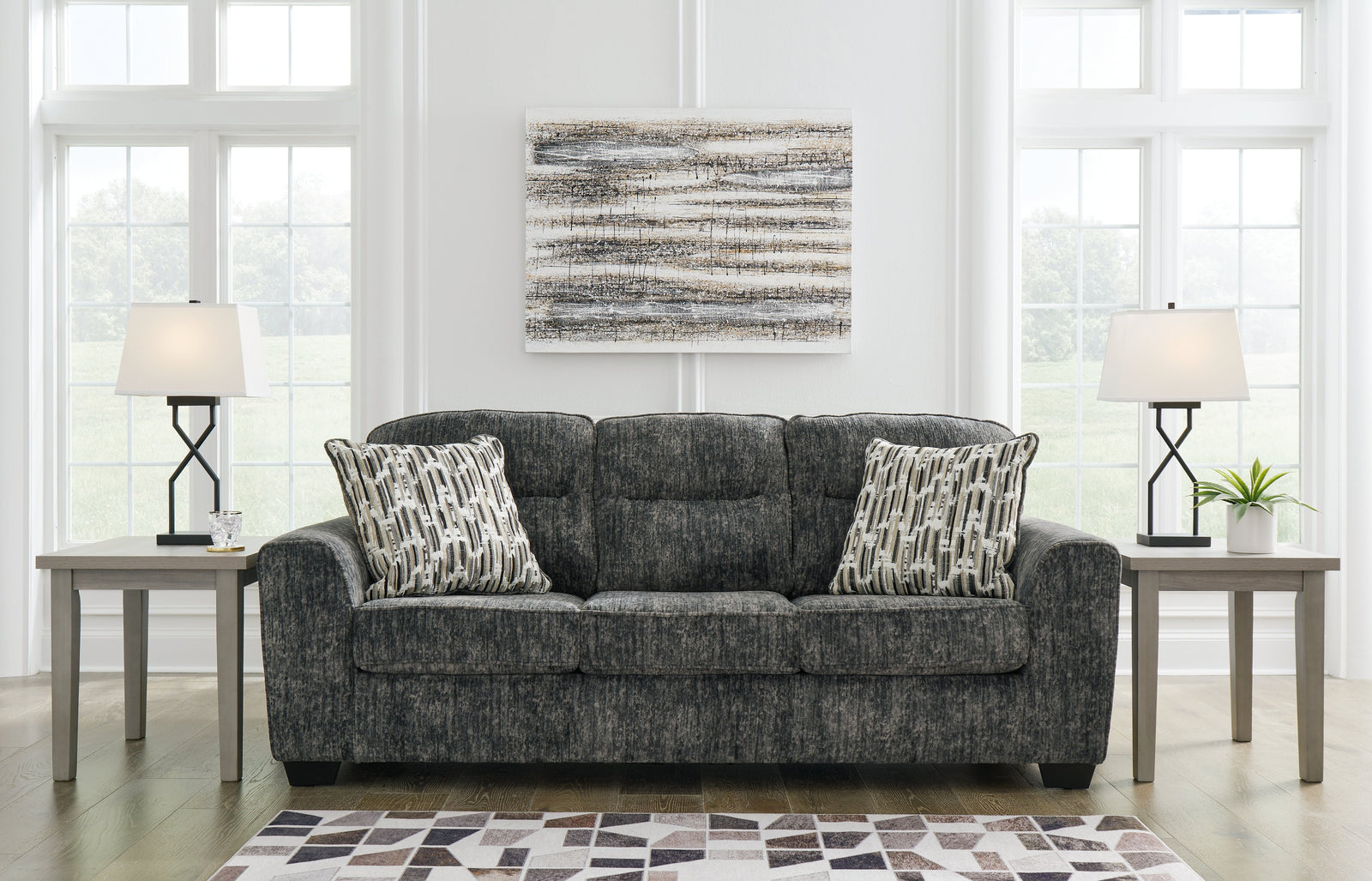 main view of Lonoke Gunmetal Velvet Sofa furniture