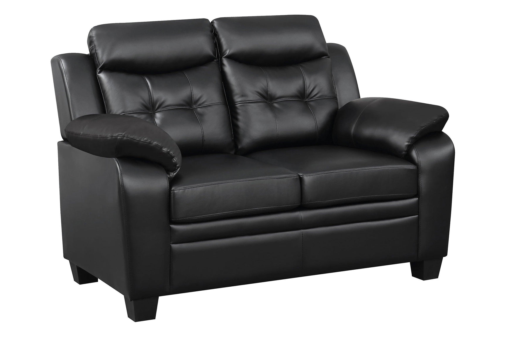 Finley black tufted upholstered sofa side view