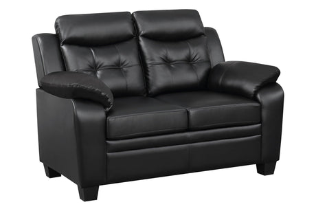 Finley black tufted upholstered sofa side view