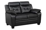 Close-up of pillow top arm on Finley black sofa