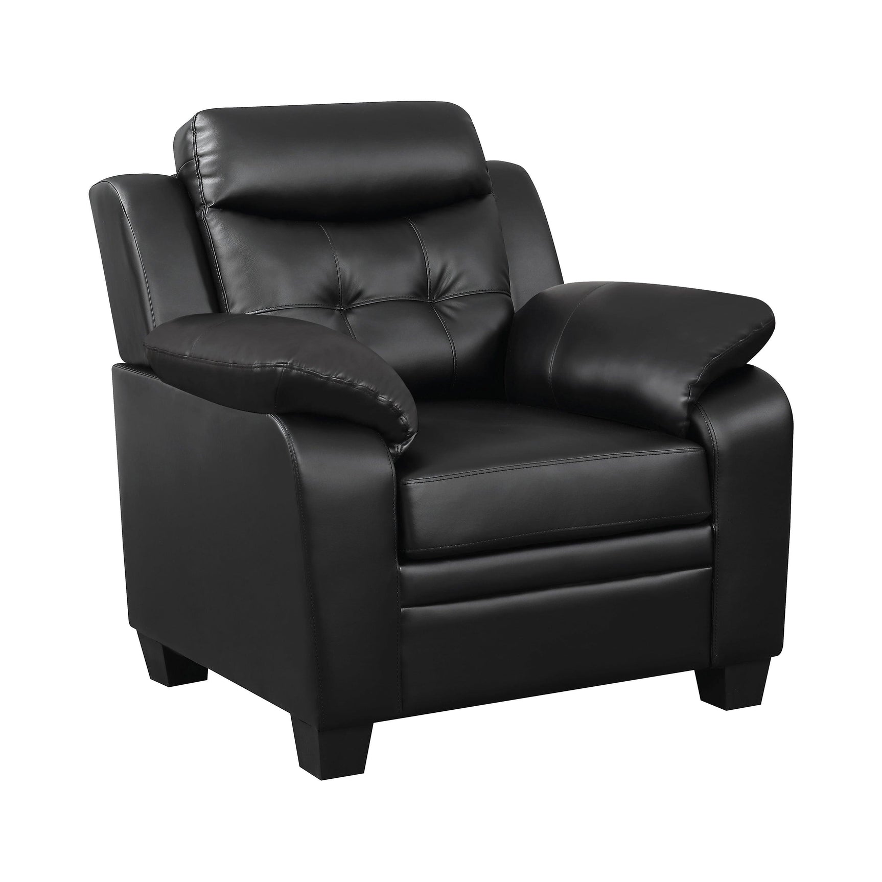 Finley Upholstered Pillow Top Arm Black sofa angled view