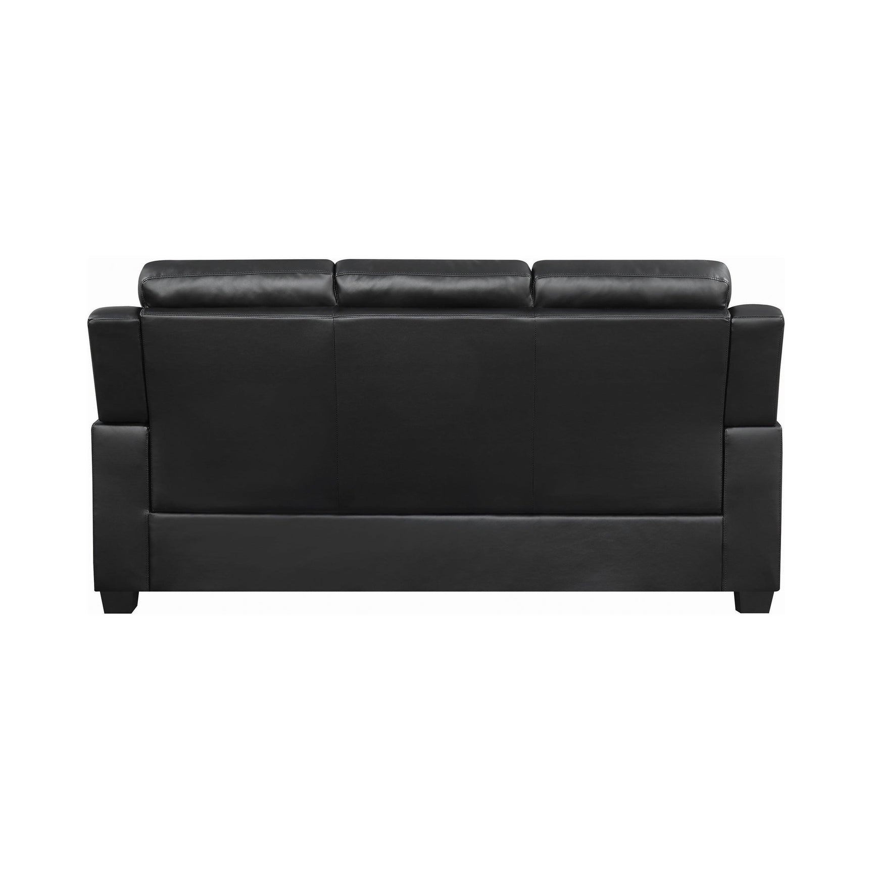 Finley black tufted upholstered sofa angled front view