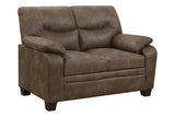 Meagan Upholstered Sofa Brown With Pillow Top Arms - Ella Furniture