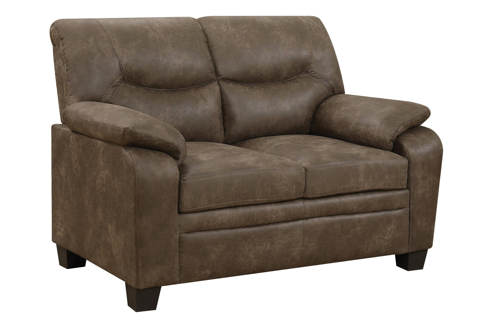 Meagan Upholstered Sofa Brown With Pillow Top Arms - Ella Furniture