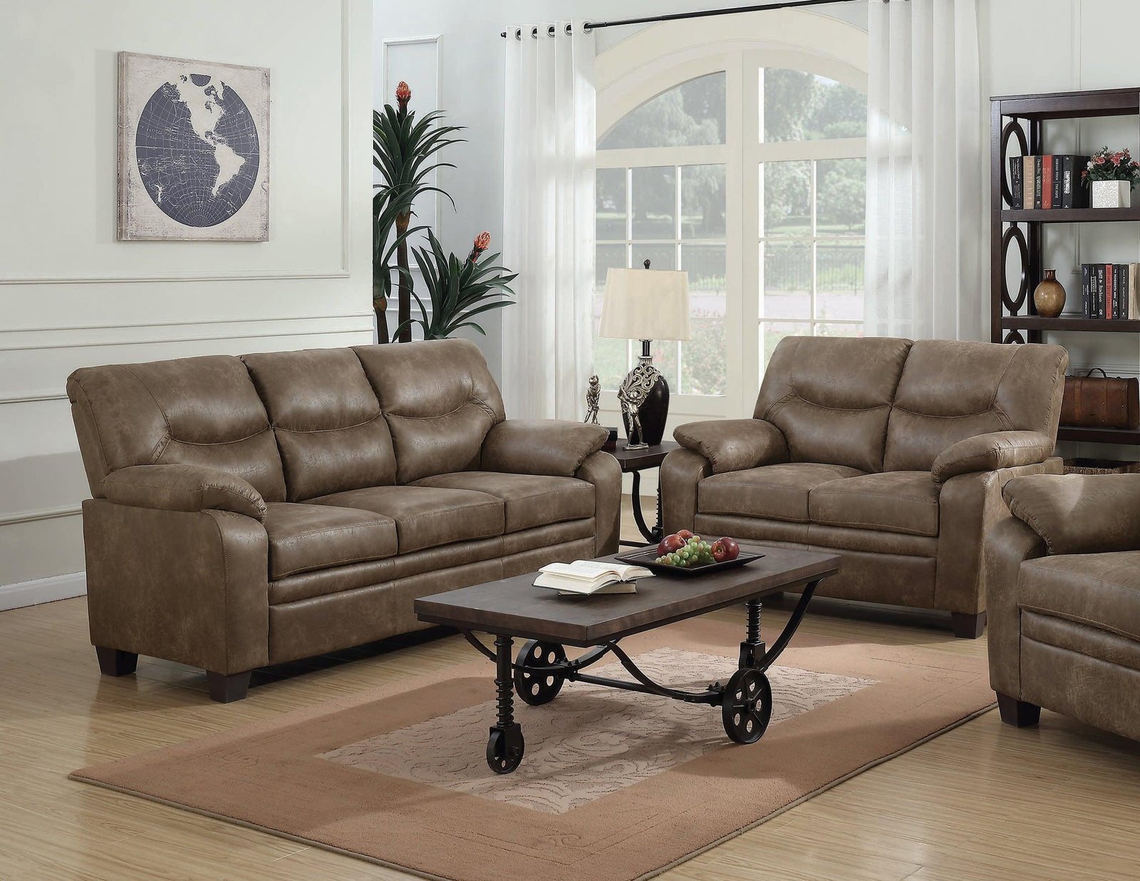 Meagan Upholstered Pillow Top Arm Living Room Set Brown - Ella Furniture