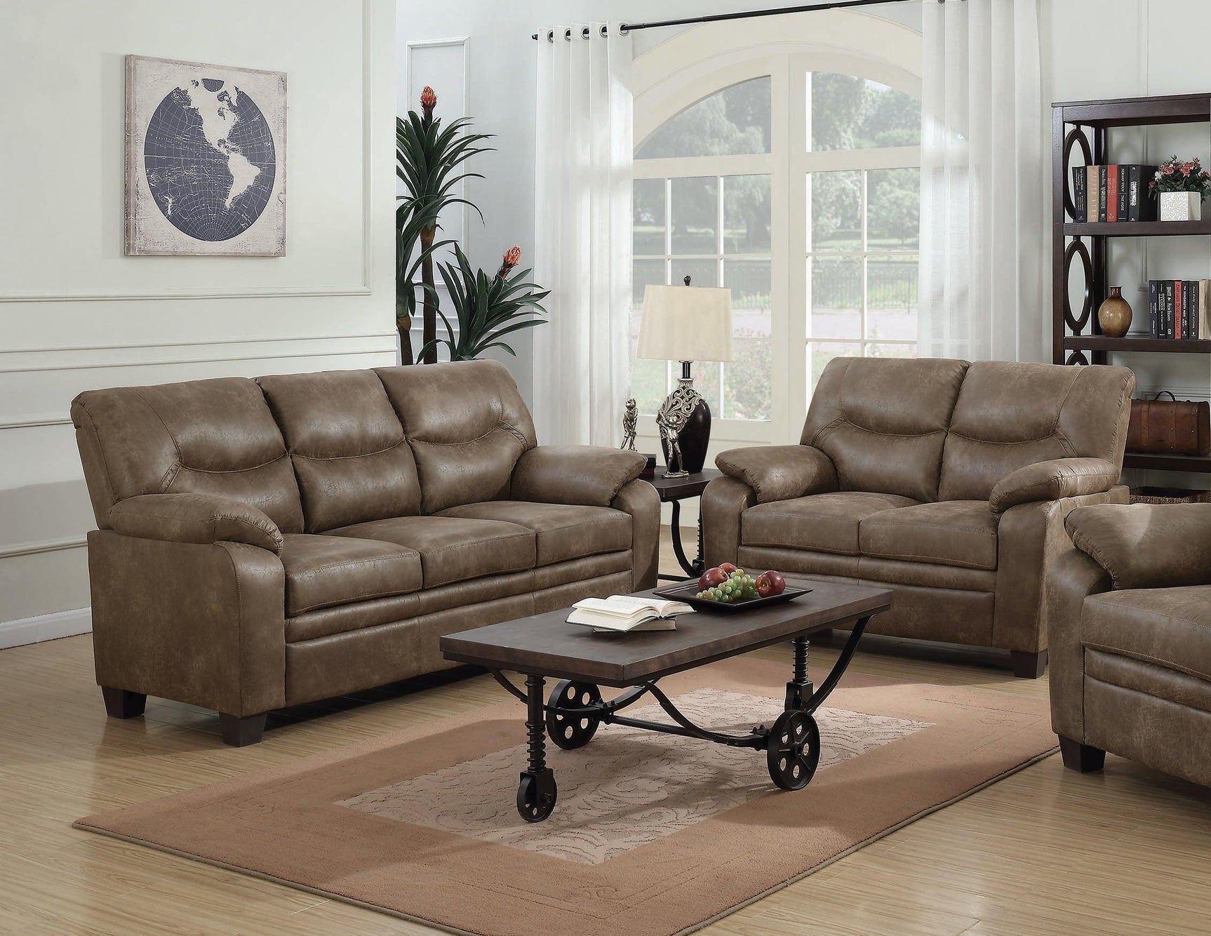 Meagan Upholstered Sofa Brown With Pillow Top Arms - Ella Furniture