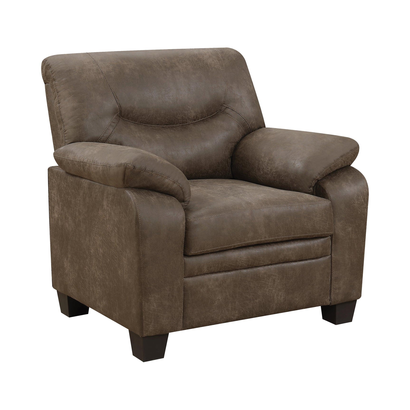 Meagan Upholstered Sofa Brown With Pillow Top Arms - Ella Furniture