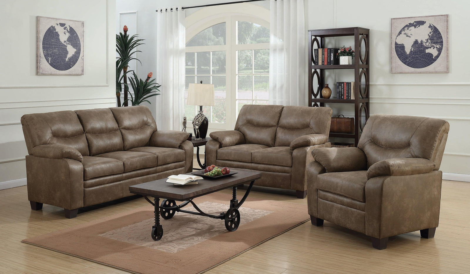 Meagan Upholstered Pillow Top Arm Living Room Set Brown 506561-S3 - Ella Furniture