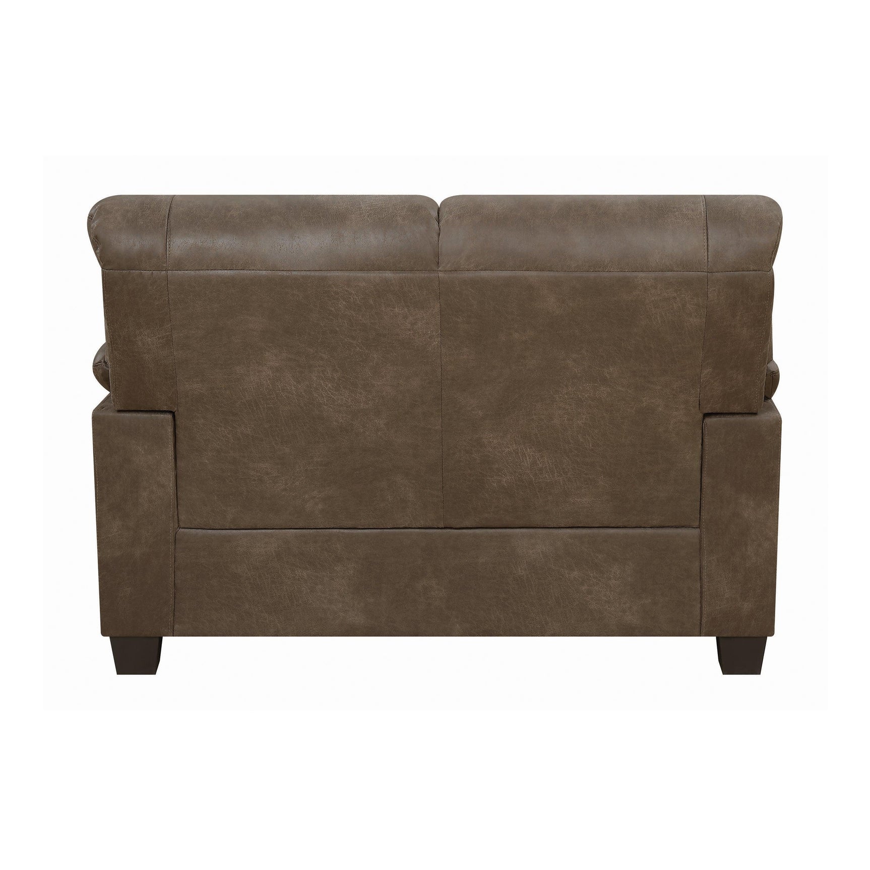Meagan Upholstered Loveseat Brown With Pillow Top Arms - Ella Furniture