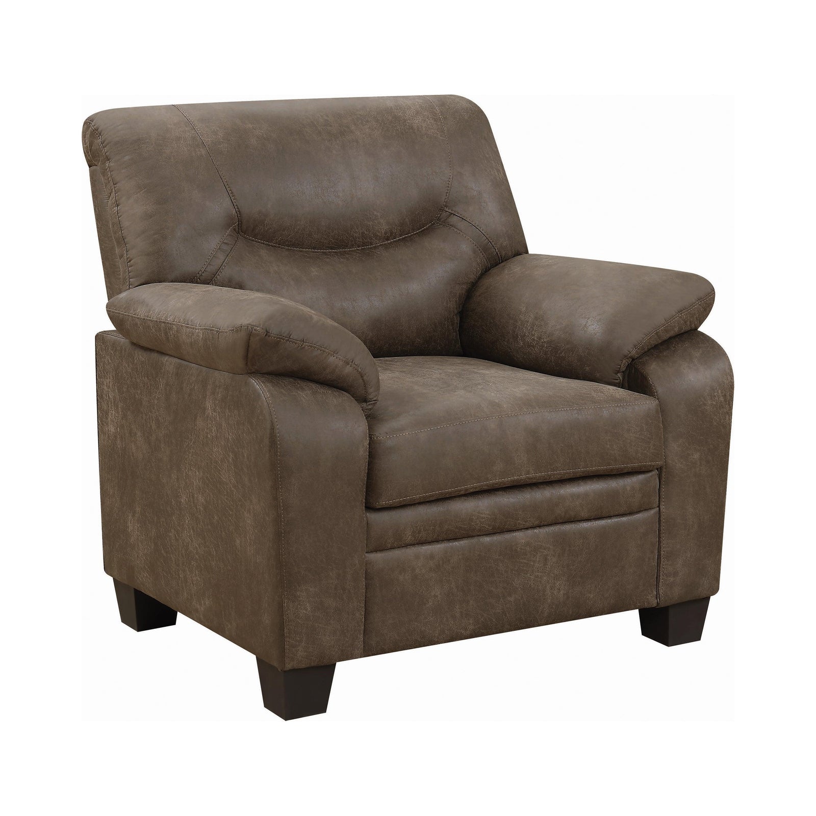Meagan Upholstered Chair Brown With Pillow Top Arms - Ella Furniture