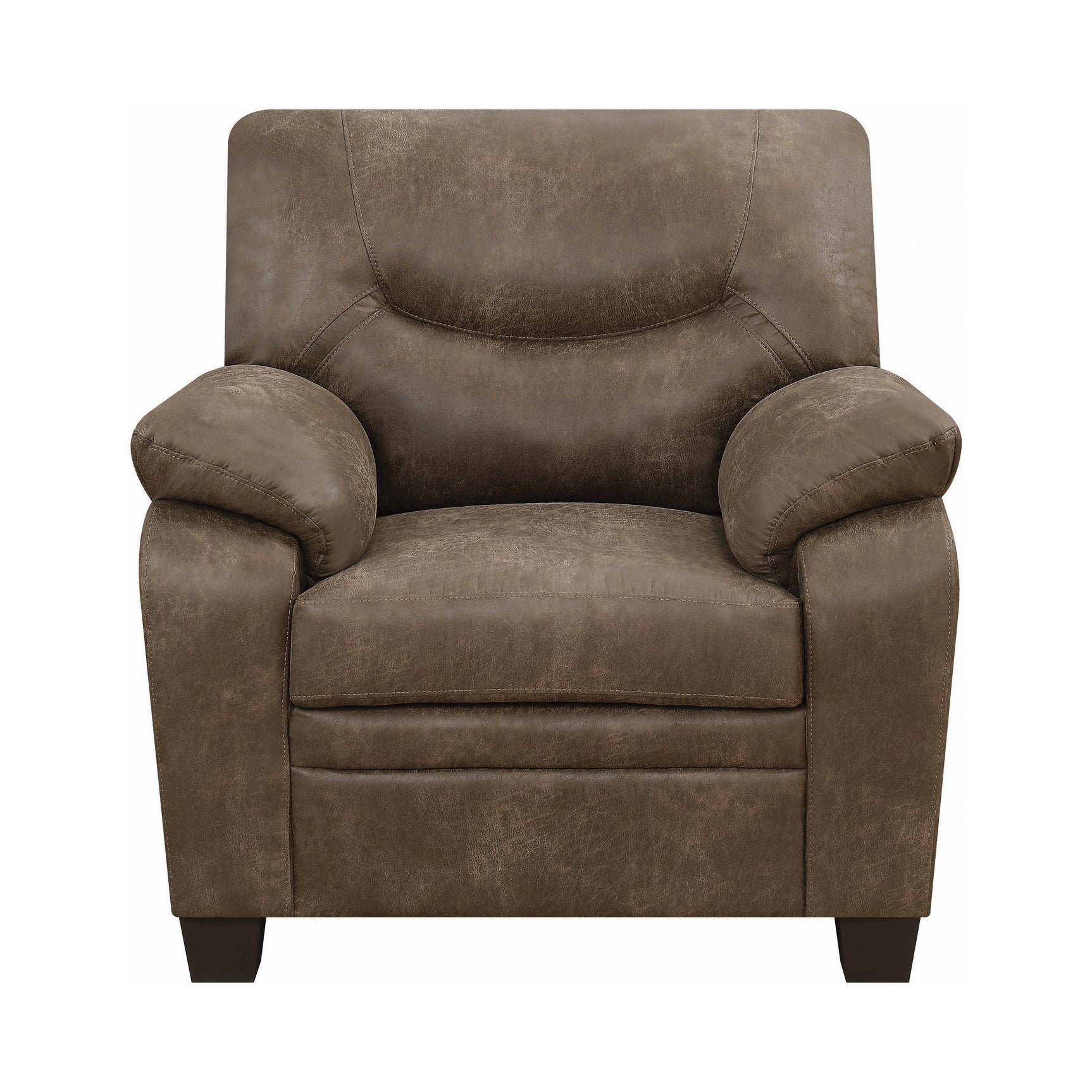Meagan Upholstered Chair Brown With Pillow Top Arms - Ella Furniture
