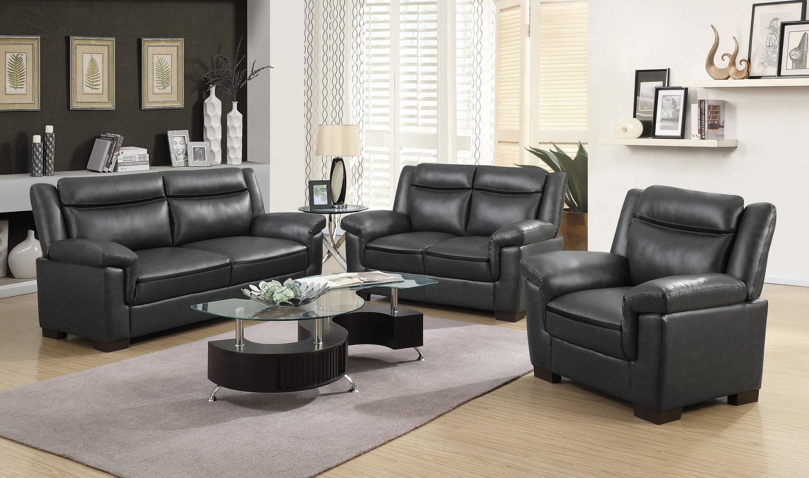 main view of Arabella Upholstered Pillow Top Arm Living Room Set Grey furniture