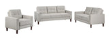 Bowen beige upholstered track arm tufted sofa front view