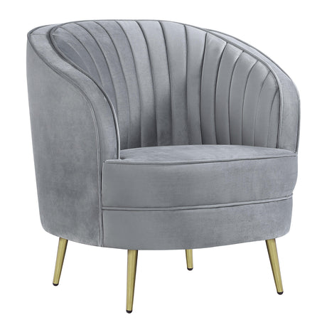 Side view of Sophia grey velvet upholstered sofa