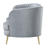 Sophia Upholstered Loveseat With Camel Back Grey And Gold - Ella Furniture