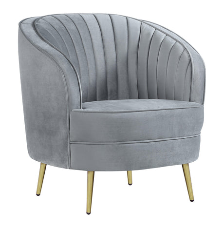 Close-up of gold stainless steel legs on Sophia loveseat