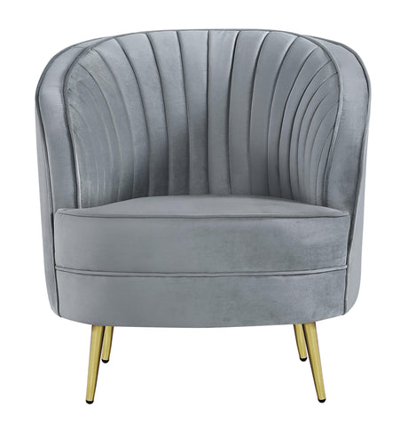 Close-up of grey velvet upholstery on Sophia chair