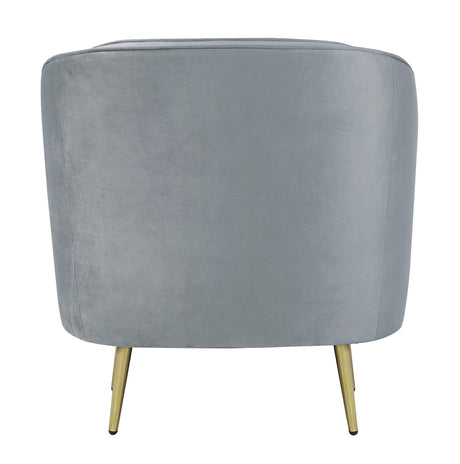 Side profile of Sophia grey velvet upholstered accent chair