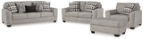 Side view of Avenal Flannel Park loveseat
