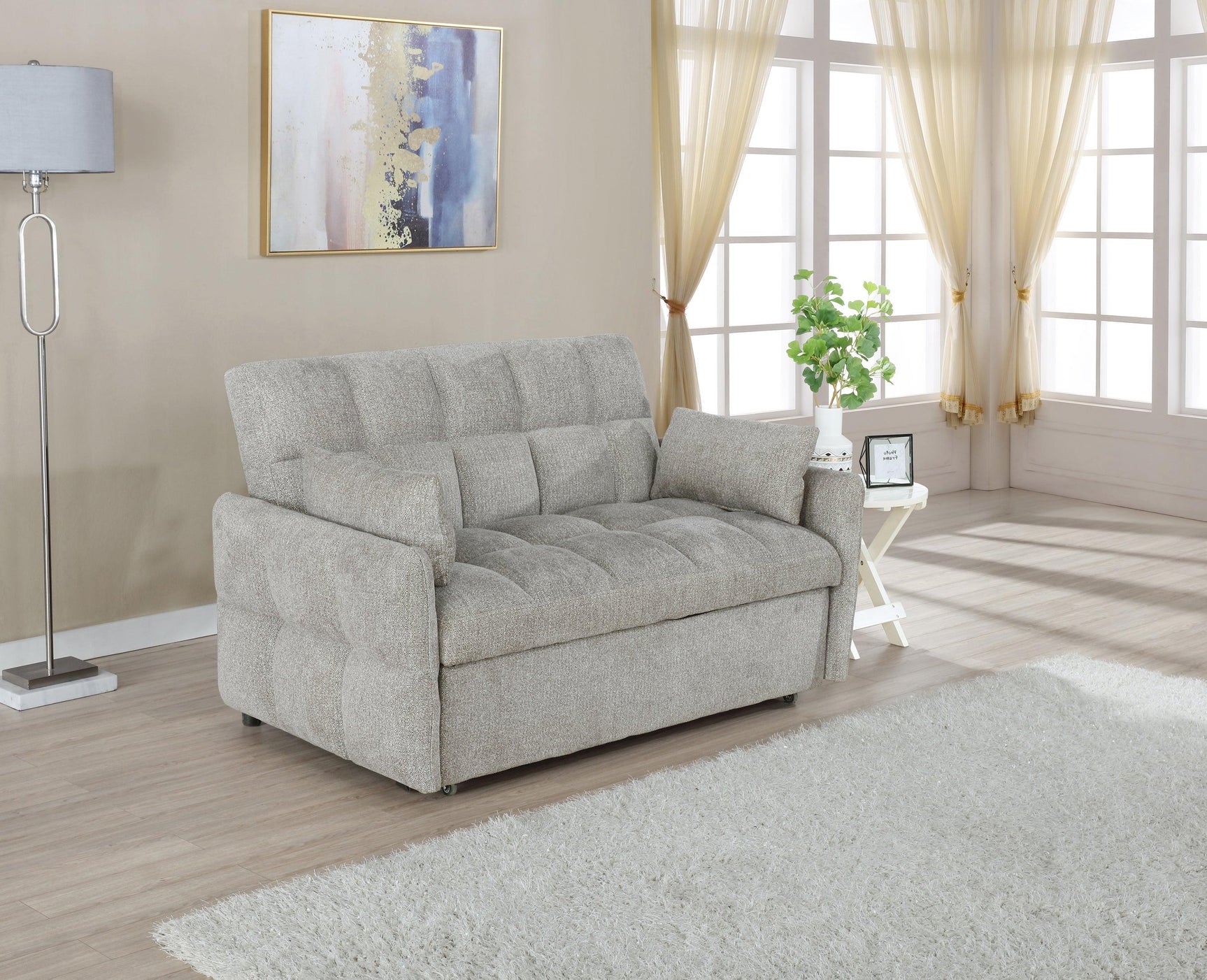 Cotswold beige tufted cushion sleeper sofa bed close-up of tufting