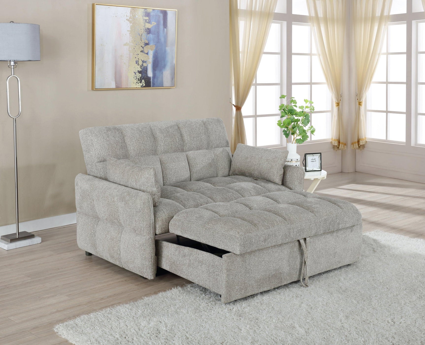 Cotswold beige tufted cushion sleeper sofa bed side view