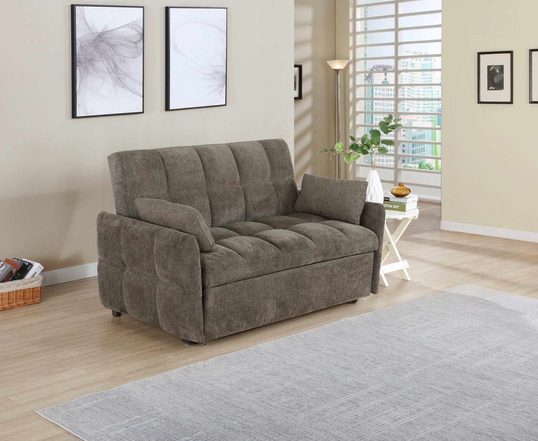 Cotswold Tufted Cushion Sleeper Sofa Bed Brown pull-out sleeper mechanism
