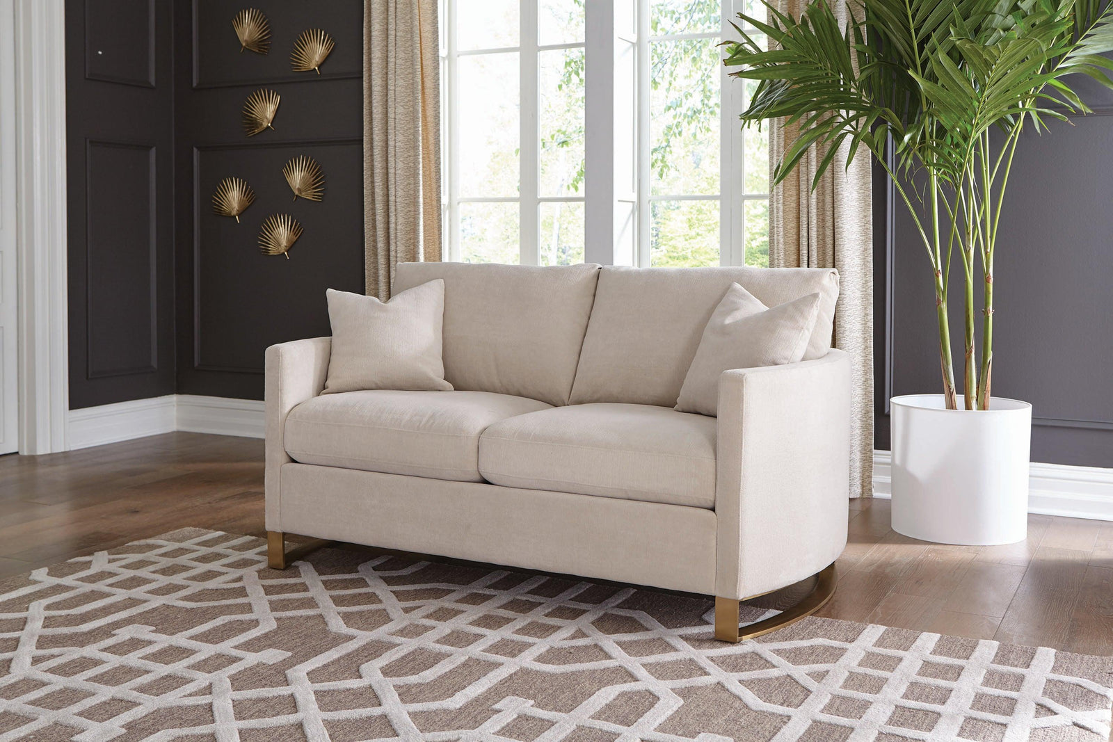 Corliss Upholstered Arched Arms Loveseat Beige - Ella Furniture