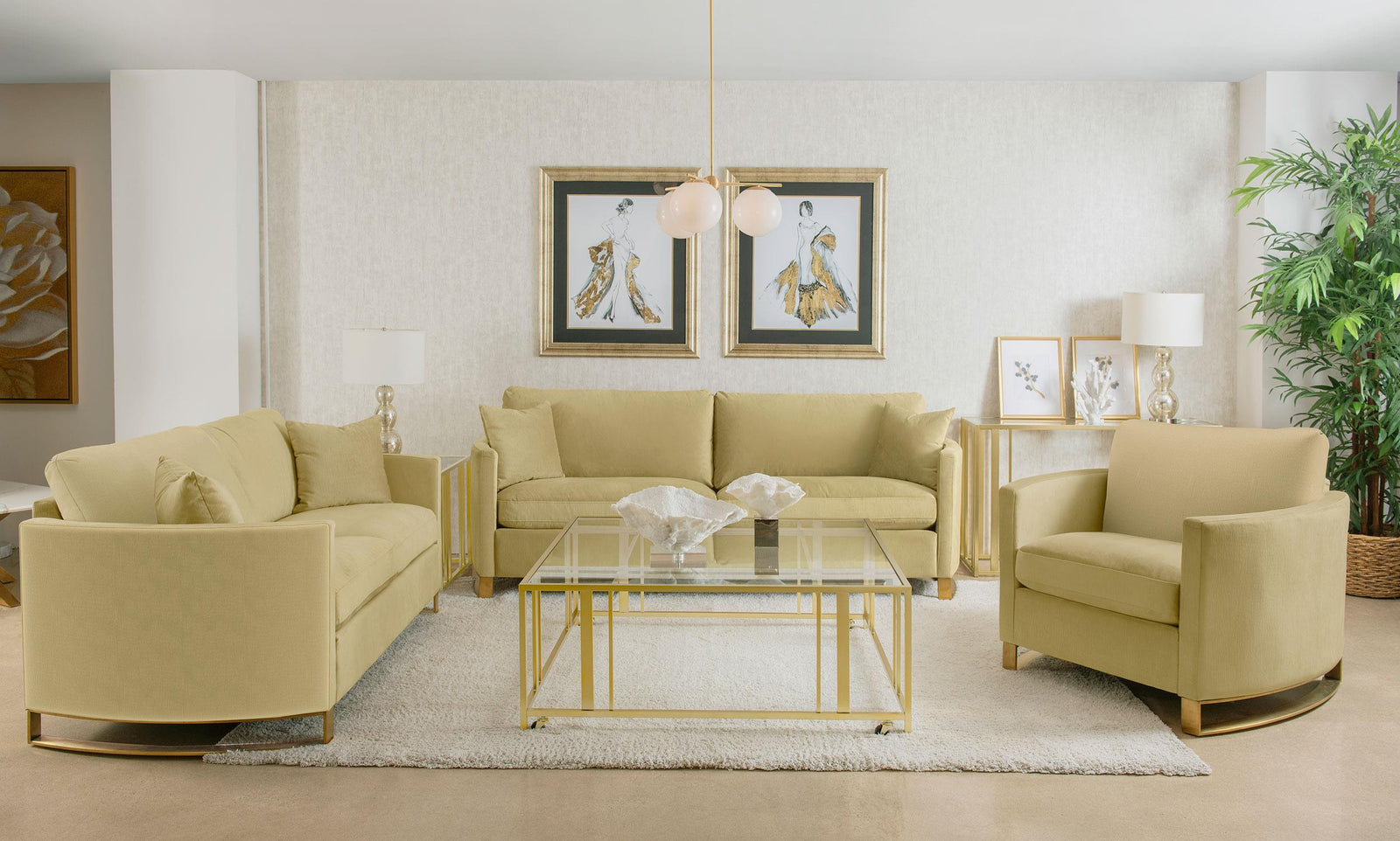 main view of Corliss 3-piece Velvet Upholstered Sofa Set Camel furniture