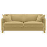 Front view of Corliss 3-piece sofa and loveseat set camel