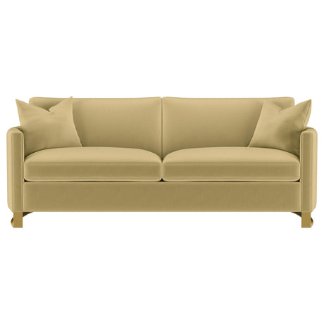 Front view of Corliss 3-piece sofa and loveseat set camel