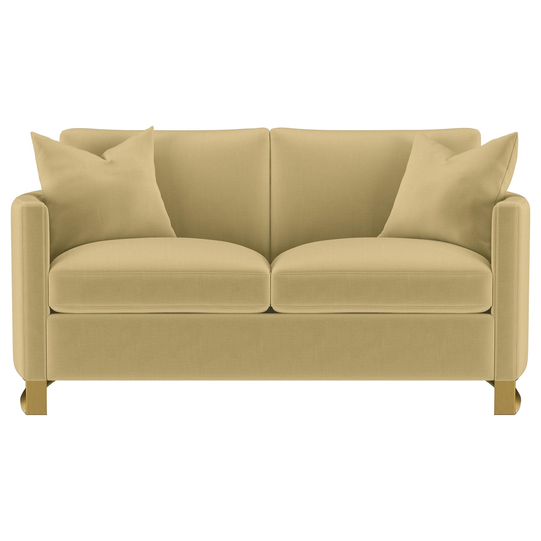 Main sofa view showing camel velvet upholstery
