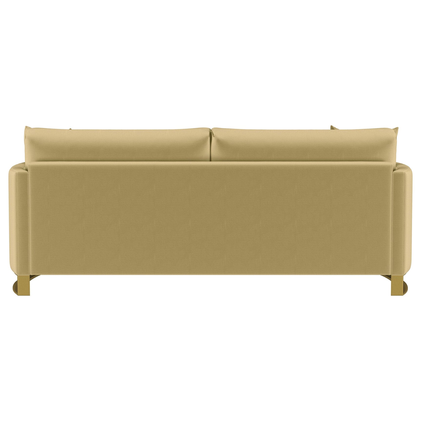 Main front view of Corliss upholstered camel sofa