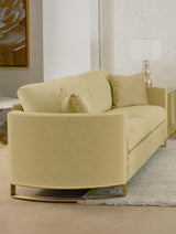 Side view of Corliss camel velvet loveseat