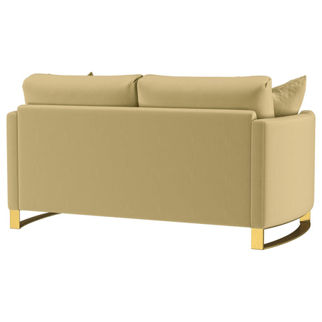 Corliss loveseat with curved arms and elegant silhouette