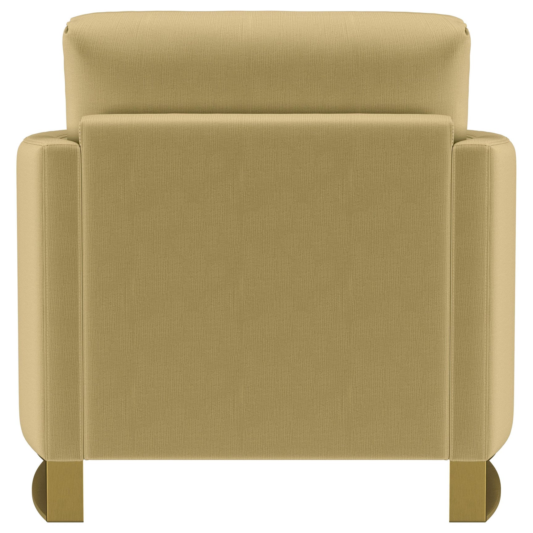 Corliss Upholstered Curved Track Arm Chair in camel velvet, angled view