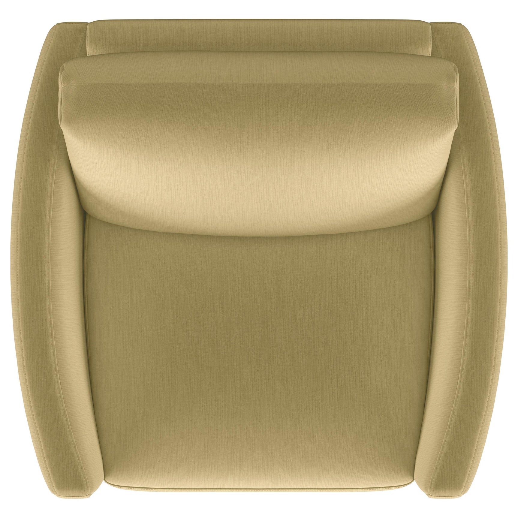 Corliss Upholstered Curved Track Arm Chair in camel velvet, angled view