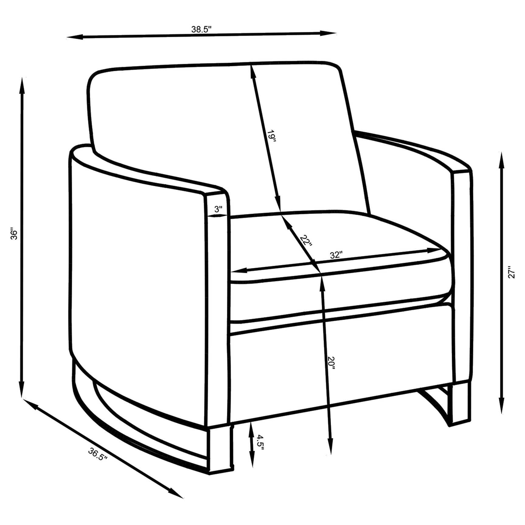 Corliss Upholstered Curved Track Arm Chair in camel velvet, angled view