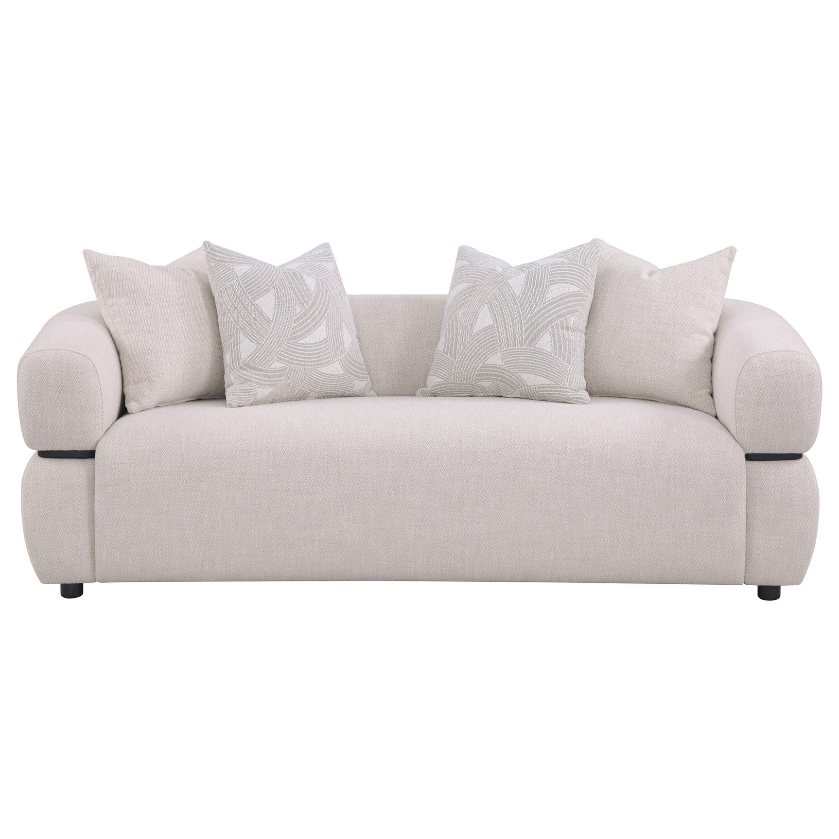 Jeanette 84-inch Beige Fabric Upholstered Sofa side view