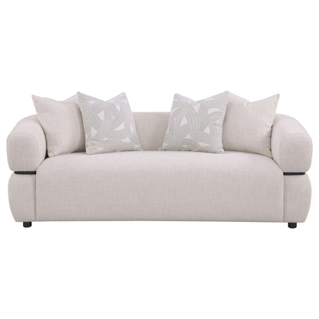 Jeanette 84-inch Beige Fabric Upholstered Sofa side view