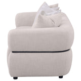 Jeanette 84-inch Beige Fabric Upholstered Sofa frontal angle