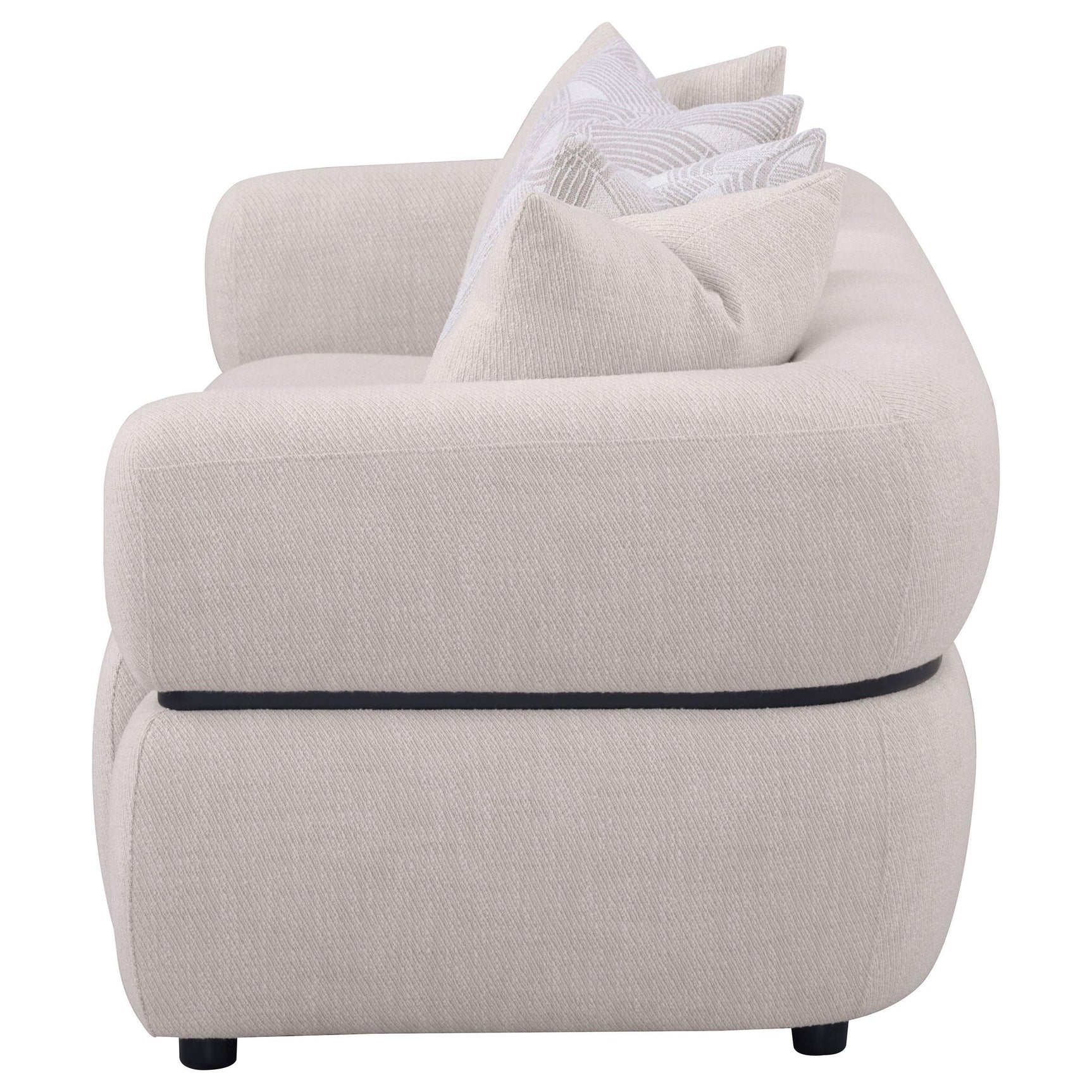Jeanette 84-inch Beige Fabric Upholstered Sofa frontal angle