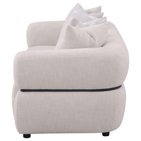 Jeanette 84-inch Beige Fabric Upholstered Sofa frontal angle