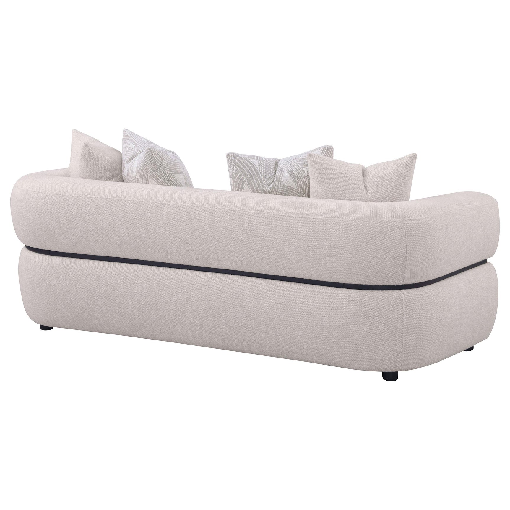 Detail view of Jeanette sofa arm and fabric texture