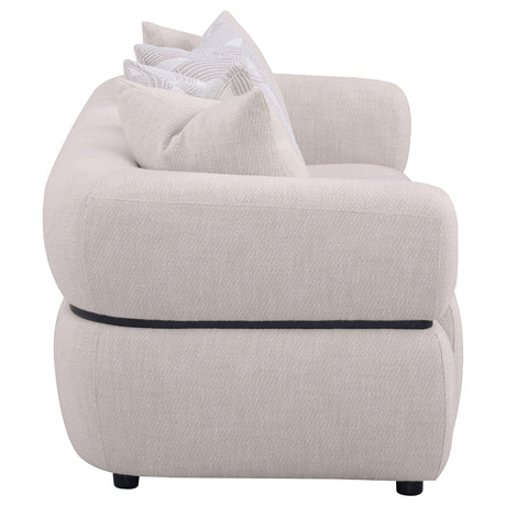 Jeanette beige sofa angled frontal view