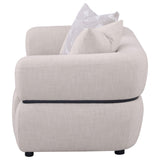 Legs and wood frame detail of Jeanette loveseat